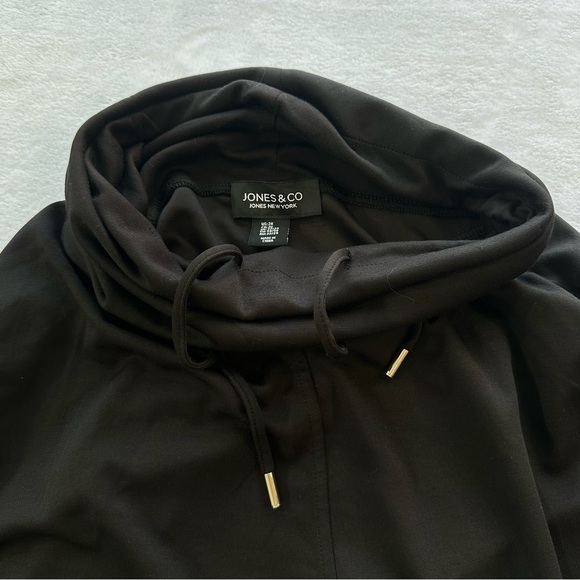 Jones & Co Black Tunic 2X Cowl Neck Buttery Soft Drawstring Long Sleeve - Picture 6 of 9